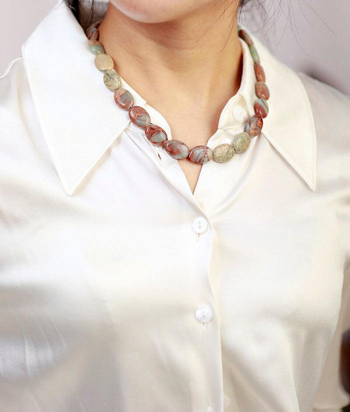 Unique Natural Chunky Imperial Jasper Beaded Choker Necklace