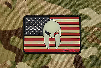 US Spartan Helmet Flag PVC GITD Morale Patch