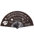 Wake the Dead hand fan dark brown Ouija board design open view